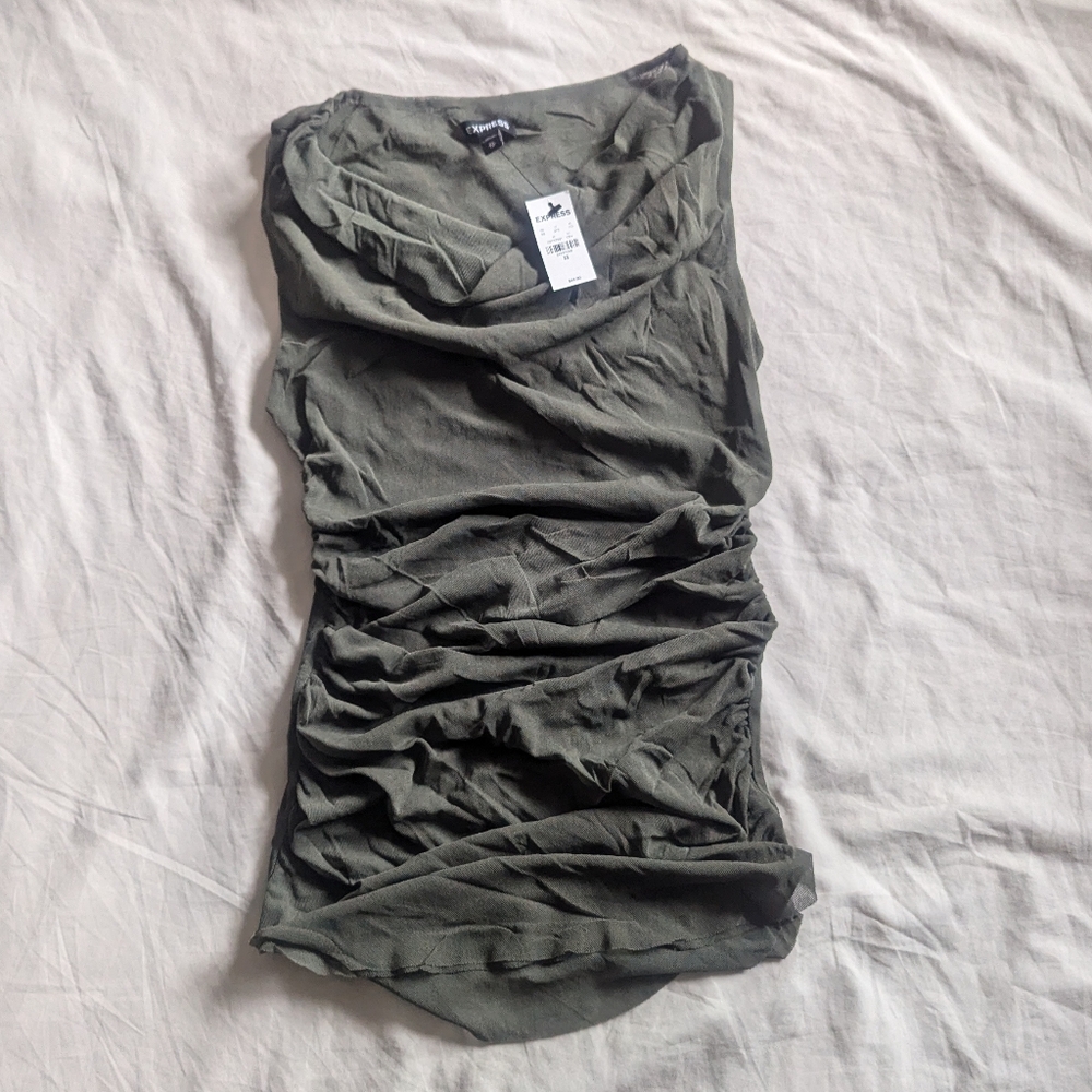 Express Ruched Olive Sleeveless Top